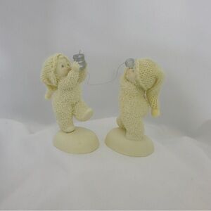 Dept 56 Snow Babies "Can You Hear Me Know" Figurines Soft Wool Hats #4031922